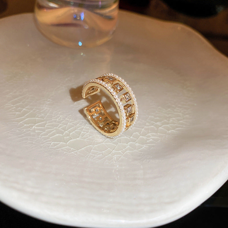 復古輕奢鋯石金蛇蝴蝶虎眼石開口戒指小衆簡約食指戒高級感手飾女