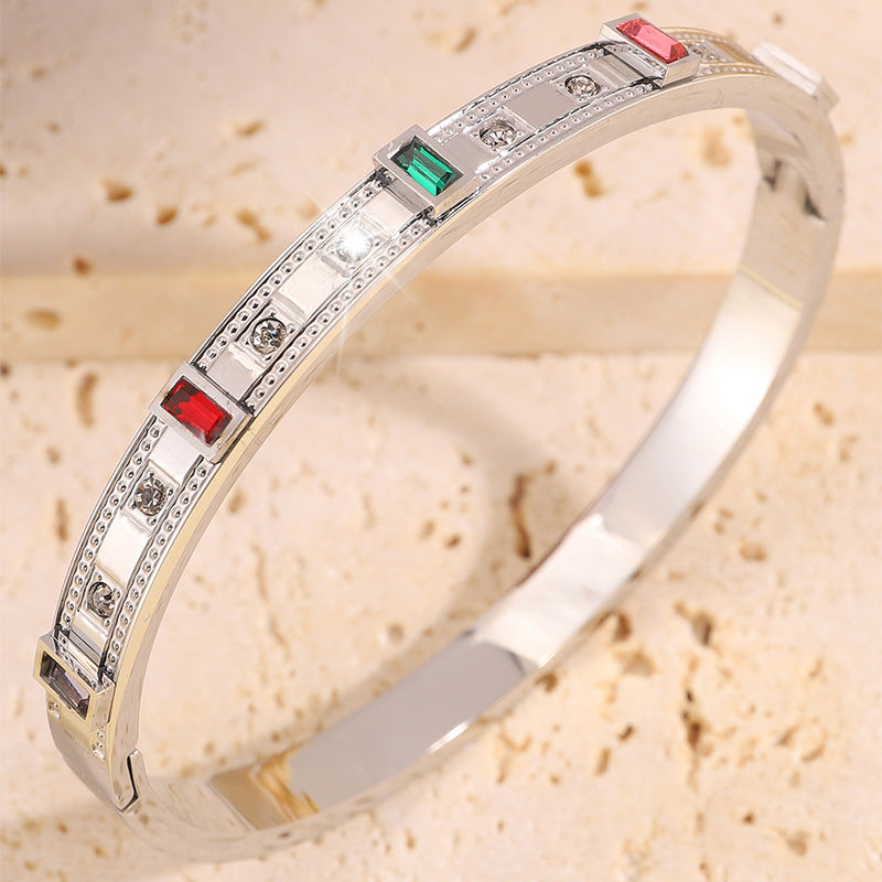 鈦鋼手鐲情侶款華格夫方形彩鑽鑲嵌歐美熱賣精緻百搭氣質手鐲飾品