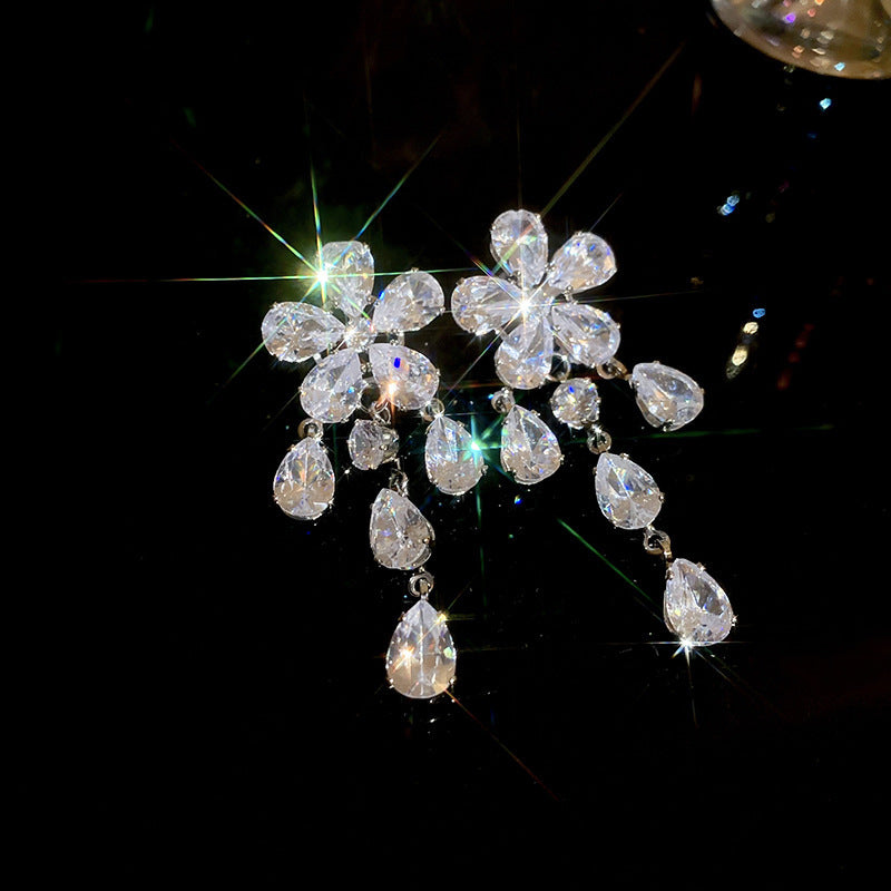 銀針輕奢鋯石几何蝴蝶花朵流蘇耳釘個性冷淡風耳環歐美高級感耳飾