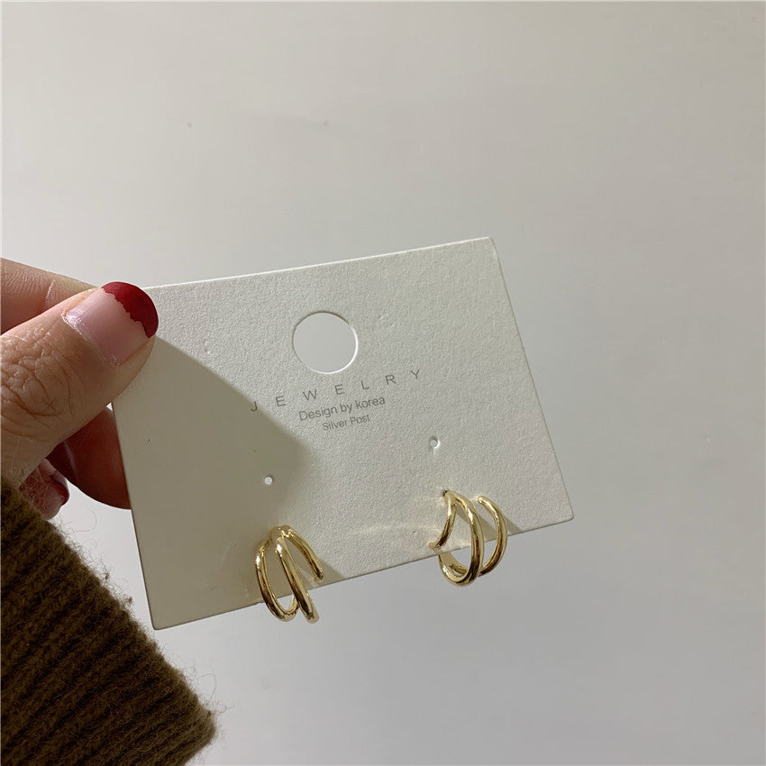 銀針歐美冷淡風鑲鑽愛心圓圈耳圈小衆簡約誇張耳環百搭高級感耳飾