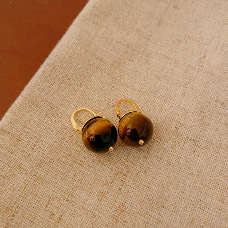 銀針小衆復古C形人造虎眼石耳環氣質設計感耳釘輕奢高級感耳飾女