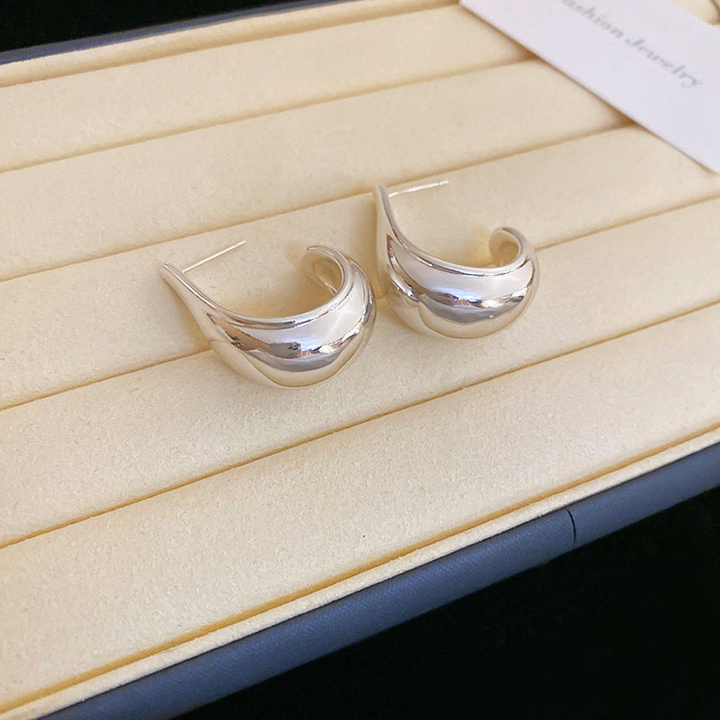 銀針跨境高級感銀色幾何圓珠愛心耳釘小衆個性耳環冷淡風耳飾