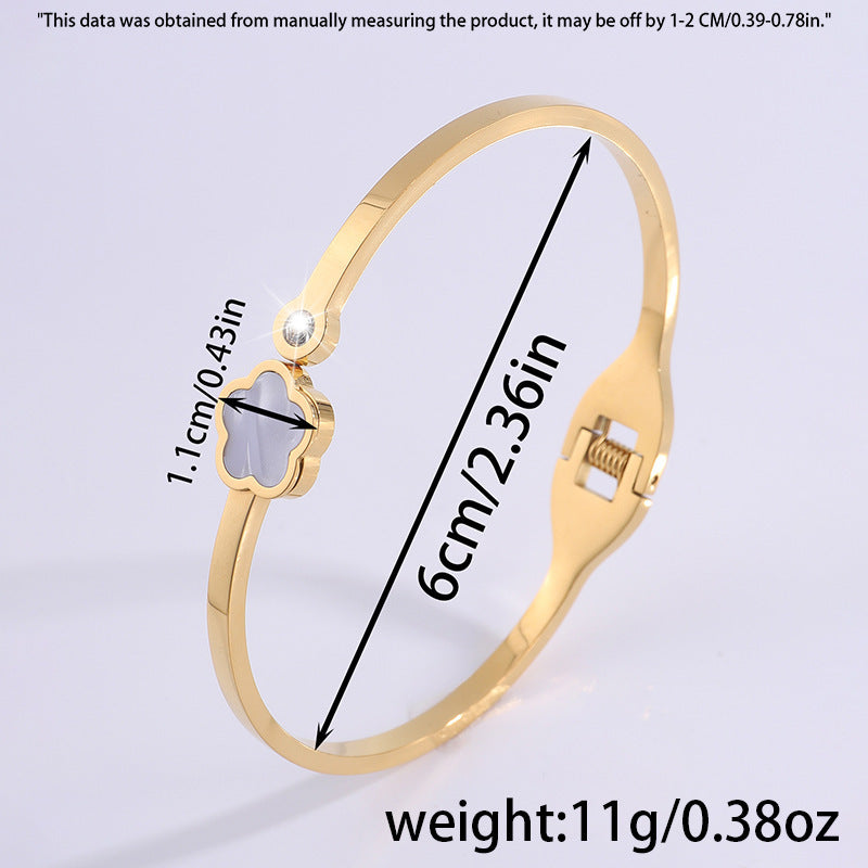 韓版五葉花玫瑰金鈦鋼手鐲時尚爆款手飾鑲鑽女新款個性不鏽鋼手環