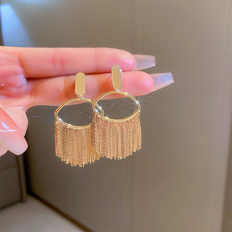 银针欧美跨境花朵几何流苏耳钉时尚金属风耳环轻奢高级感耳饰