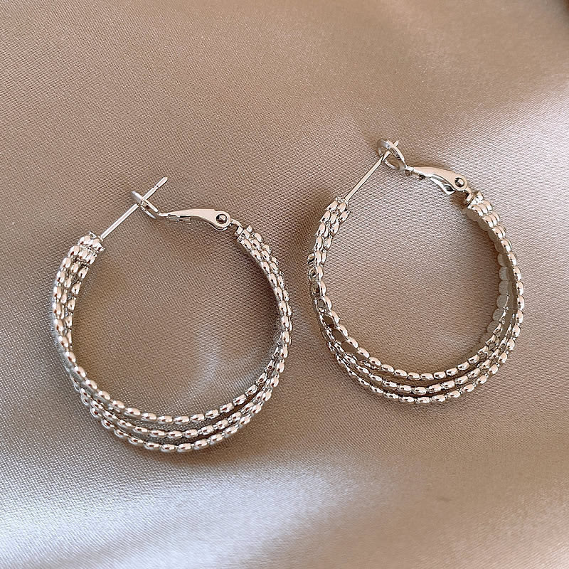 銀針歐美跨境金屬風素圈幾何耳圈氣質個性耳釘耳環誇張高級感耳飾
