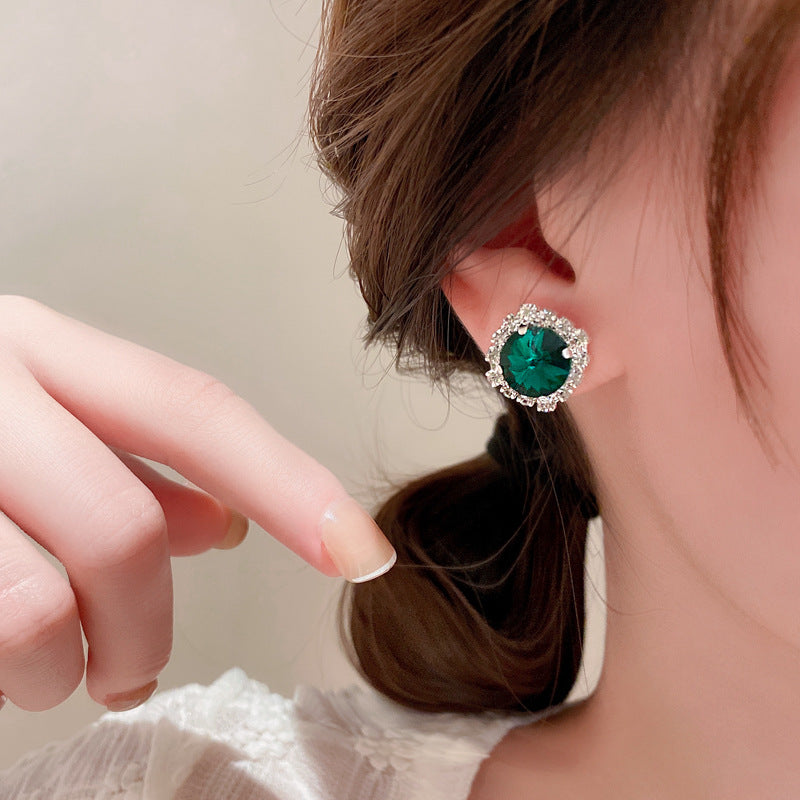 復古輕奢祖母綠鑲鑽方形項鍊2件套時尚小衆鎖骨鏈時尚高級感項飾