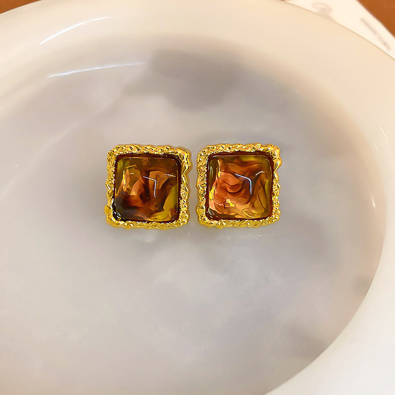 銀針樹脂不規則幾何形鏤空耳環輕奢高級感耳釘復古耳飾設計感小衆