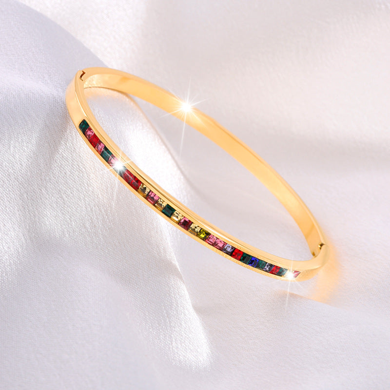 钛钢手镯彩色单排钻手镯女生高级感精致个性轻奢不掉色手镯