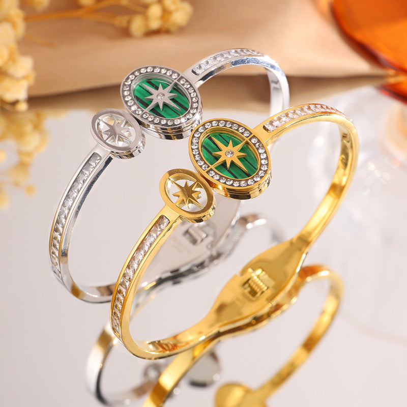 時尚高級感新品八芒星不鏽鋼手鐲跨境女輕奢不掉色彈簧開口手飾品