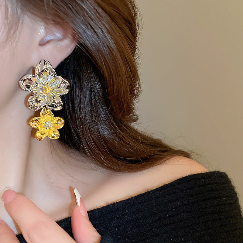 银针欧美跨境花朵几何流苏耳钉时尚金属风耳环轻奢高级感耳饰