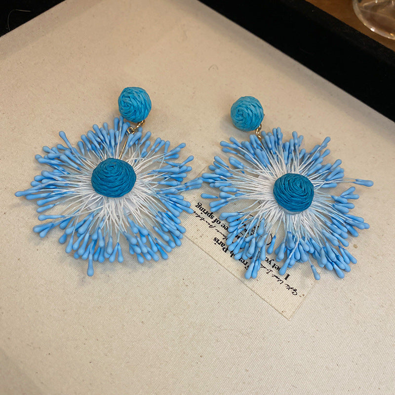 超仙甜美黃色布藝花朵流蘇珍珠耳環小清新耳釘輕奢高級感耳飾女