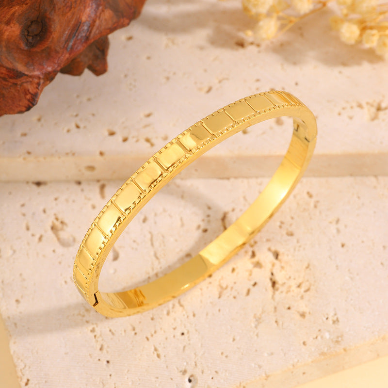 鈦鋼手鐲女簡約設計不掉色大方點點時尚情侶款方塊手環手鐲飾品