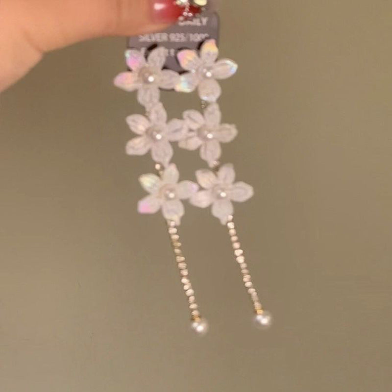 銀針時尚白色系花朵貝殼珍珠耳環氣質新款耳釘歐美時尚高級感耳飾