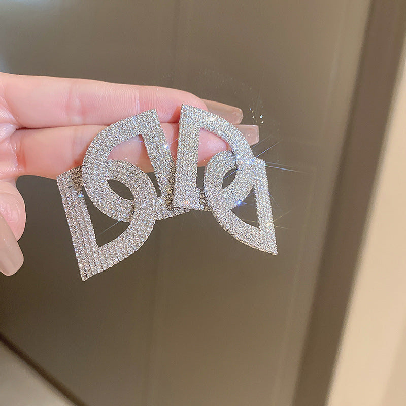 銀針法式黑色鑲鑽字母珍珠包包流蘇耳環小衆氣質耳釘高級感耳飾女