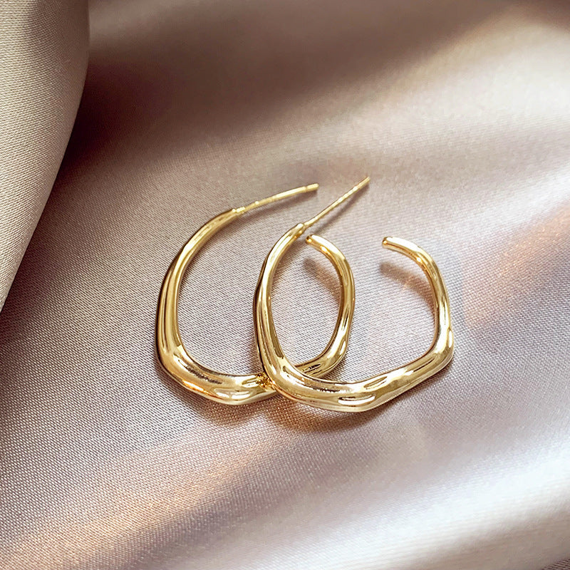 銀針歐美跨境金屬風素圈幾何耳圈氣質個性耳釘耳環誇張高級感耳飾