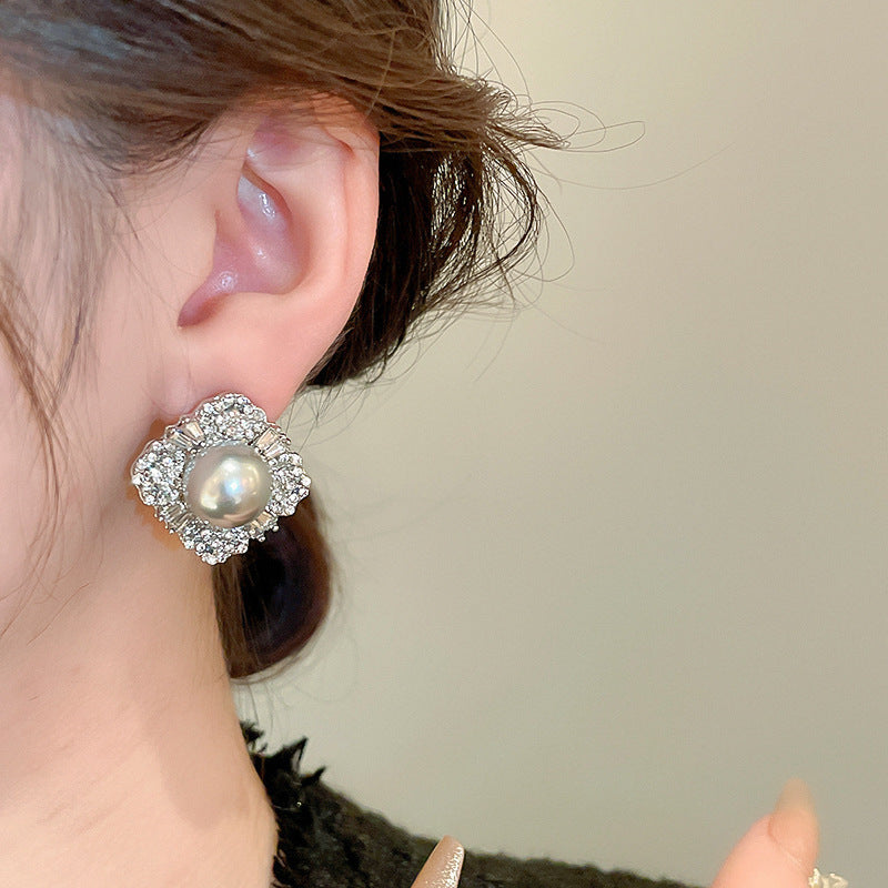 銀針輕奢鋯石花朵蝴蝶珍珠款耳釘氣質耳環高級感秋冬法式復古耳飾