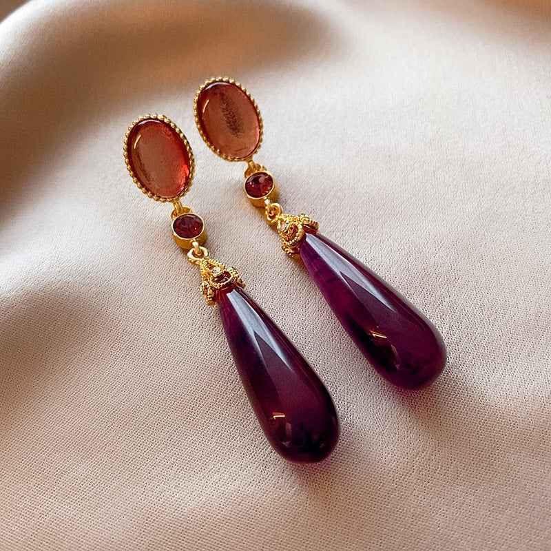 銀針歐美輕奢人造鋯石水晶款愛心耳釘時尚宮廷風耳環高級感耳飾女