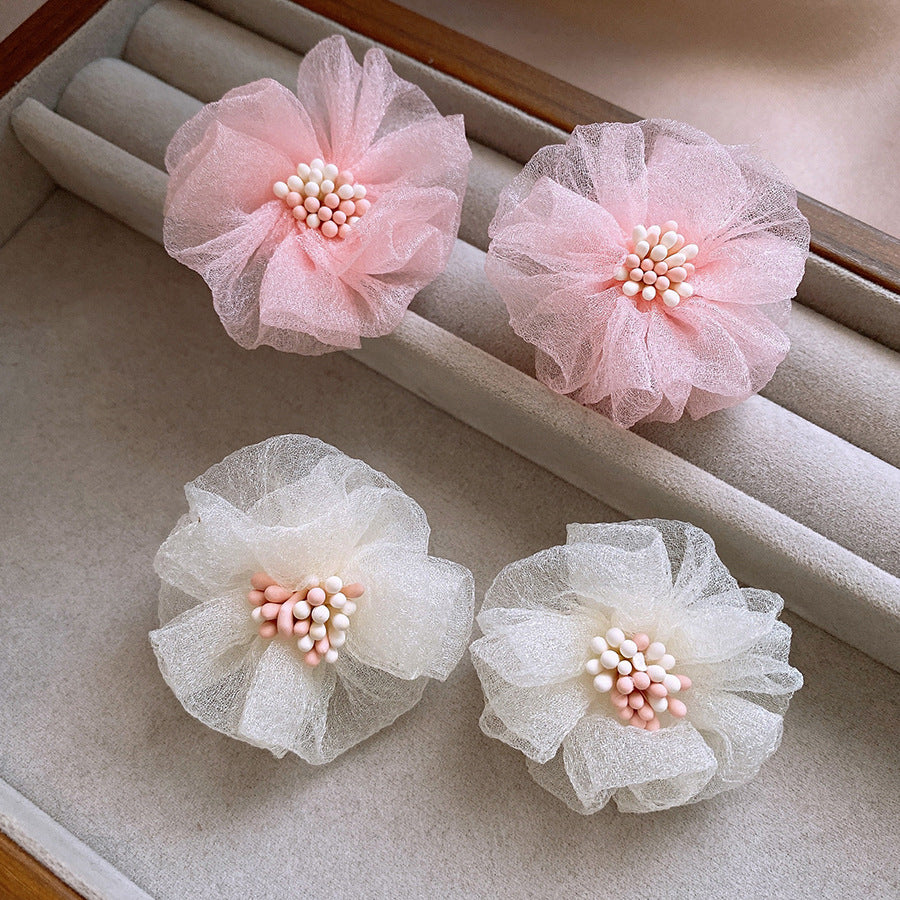 銀針波西米亞粉色網紗花朵耳環時尚甜美百搭學生耳飾小清新度假風耳飾