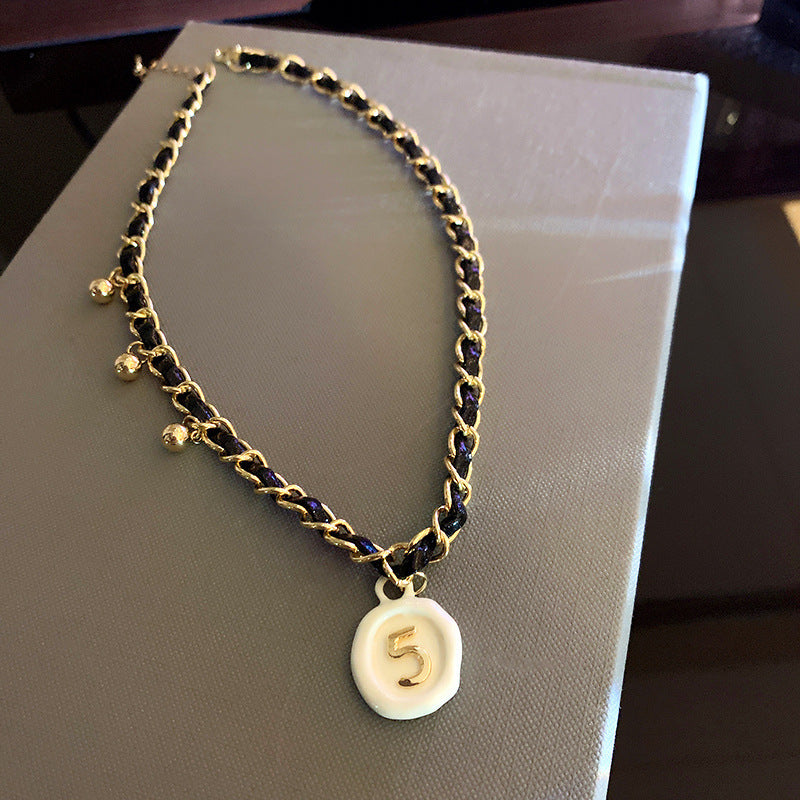 鈦鋼愛心字母拼接鏈條項鍊法式森系名媛鎖骨鏈簡約個性冷淡風項墜