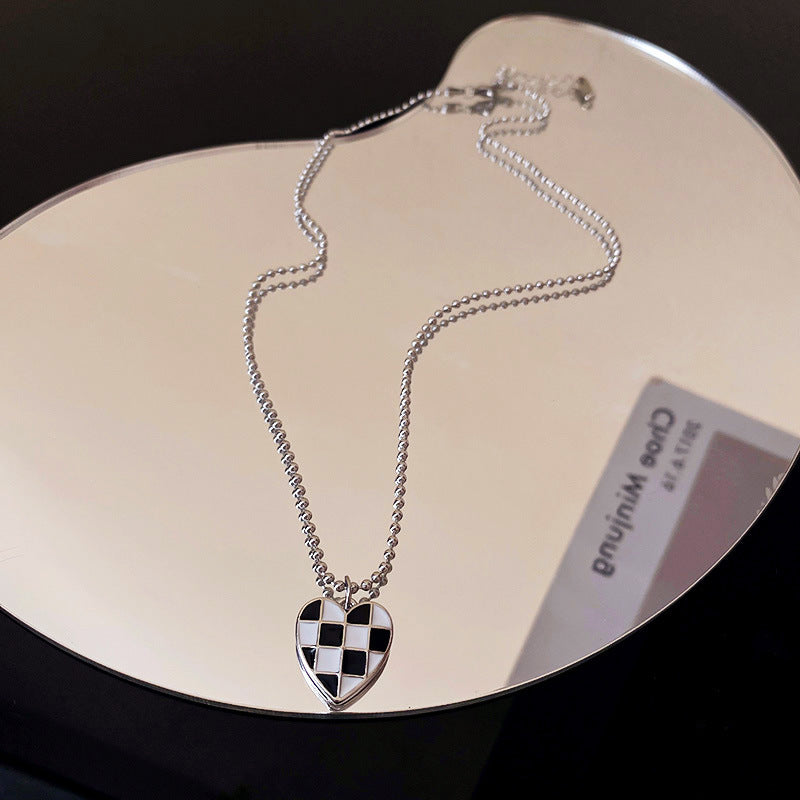 鈦鋼愛心字母拼接鏈條項鍊法式森系名媛鎖骨鏈簡約個性冷淡風項墜