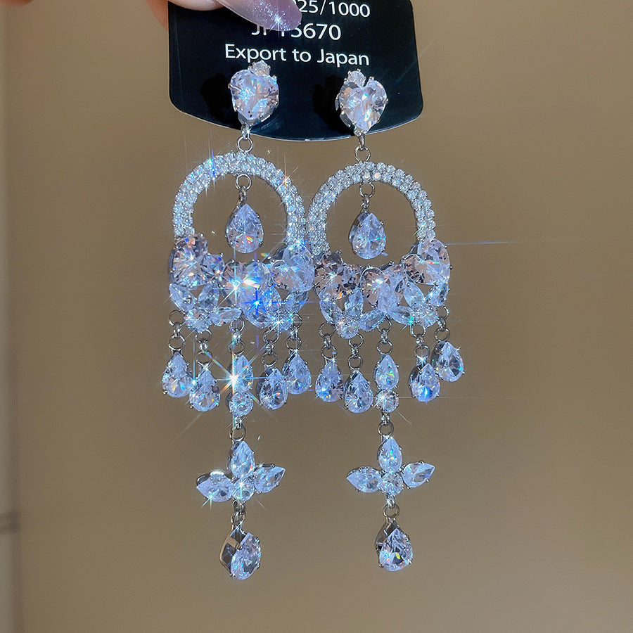 銀針熱銷鑲鑽鋯石水滴蝴蝶流蘇耳環輕奢高級感耳釘耳飾設計感小衆