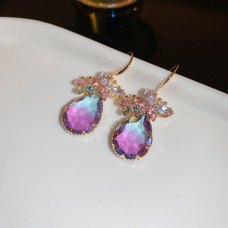 歐美跨境綠色鋯石花朵幾何耳釘氣質百搭耳環輕奢高級感耳飾設計感