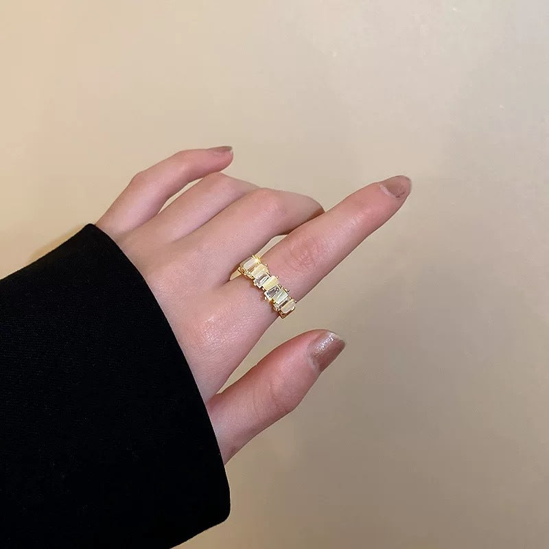 韓國氣質鑲鑽幾何鋯石開口戒指時尚設計感指環食指戒網紅百搭手飾