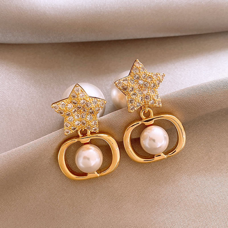 銀針法式復古字母豬鼻子土星珍珠耳環一款兩戴耳釘輕奢高級感耳飾