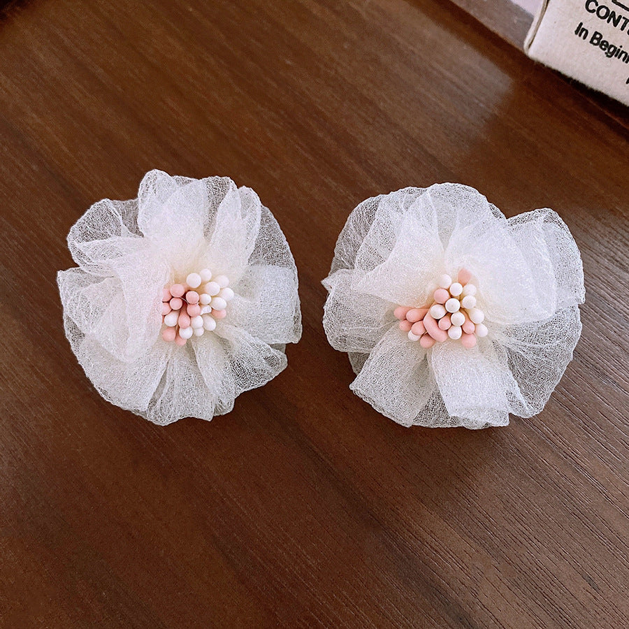 銀針波西米亞粉色網紗花朵耳環時尚甜美百搭學生耳飾小清新度假風耳飾