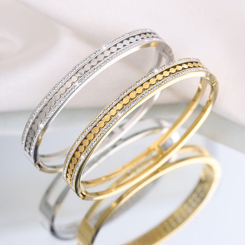 新款歐美時尚滿天星不掉色鈦鋼手鐲女高級感情侶簡約百搭手鐲飾品