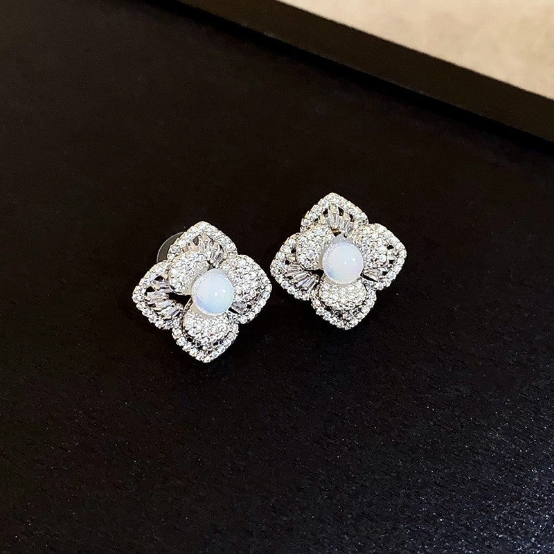 銀針輕奢鋯石几何蝴蝶花朵流蘇耳釘個性冷淡風耳環歐美高級感耳飾