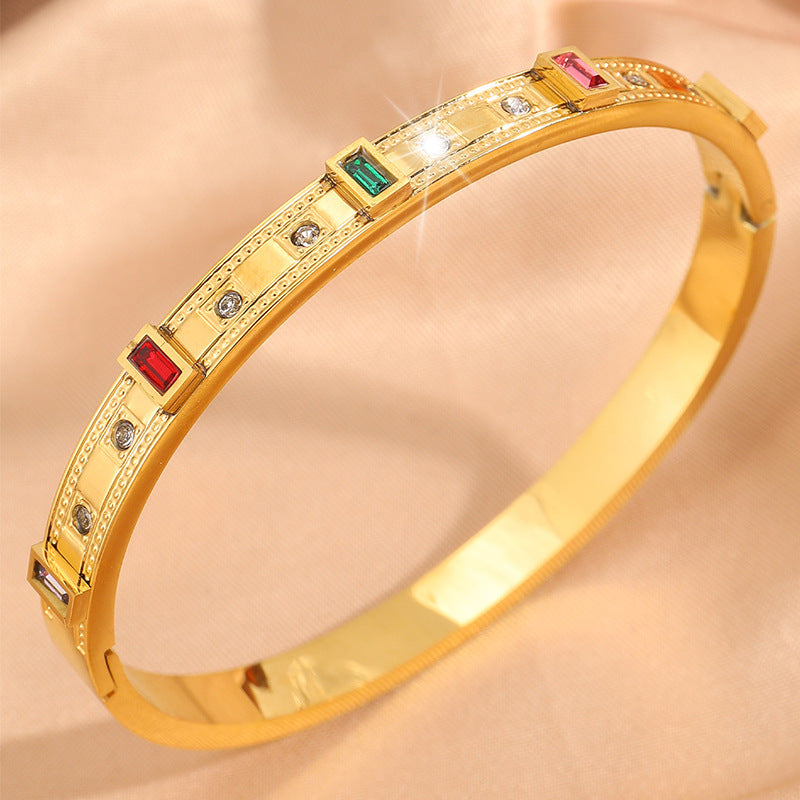 鈦鋼手鐲情侶款華格夫方形彩鑽鑲嵌歐美熱賣精緻百搭氣質手鐲飾品