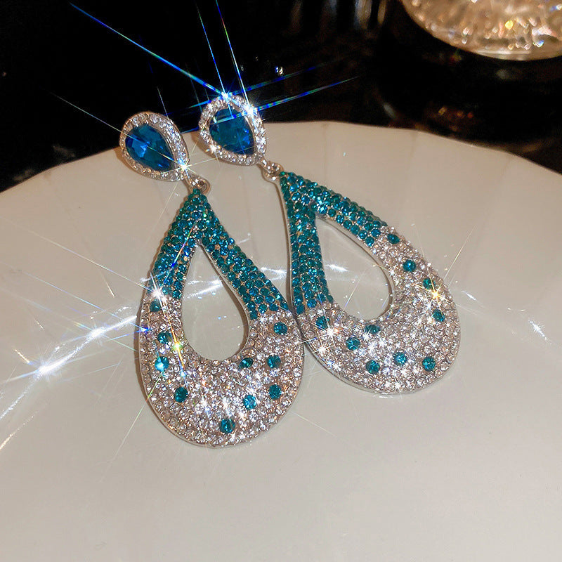 歐美跨境綠色鋯石花朵幾何耳釘氣質百搭耳環輕奢高級感耳飾設計感