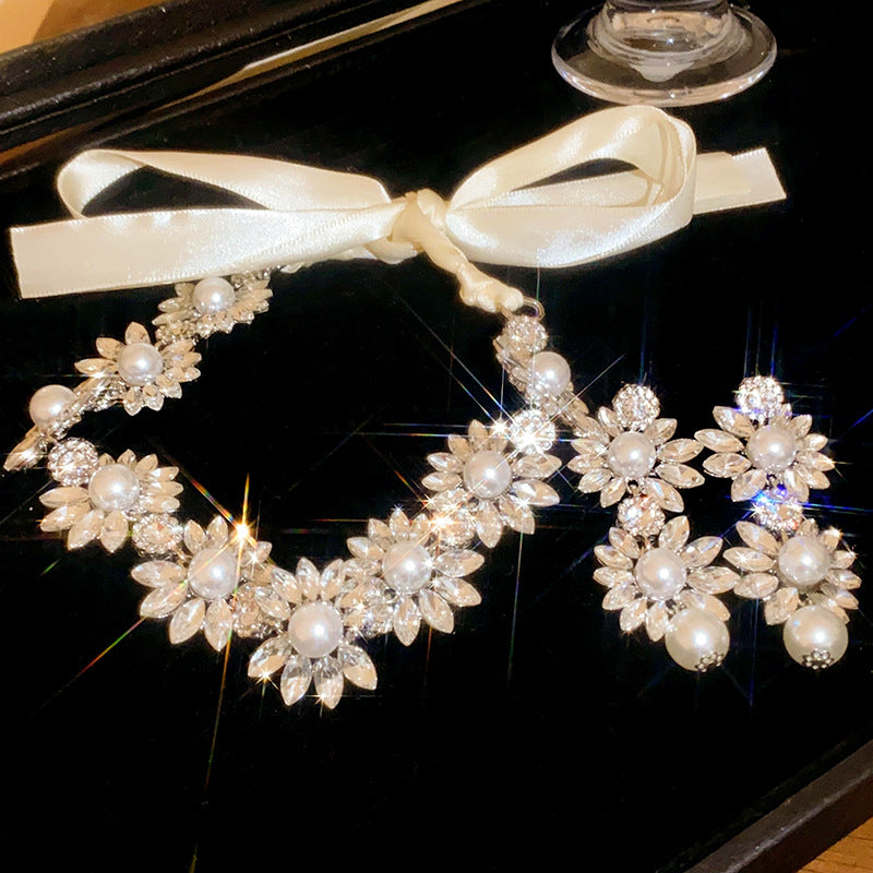 歐美鑲鑽花朵珍珠耳環氣質宮廷風耳釘時尚輕奢高級感耳飾女