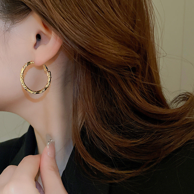 銀針歐美冷淡風鑲鑽愛心圓圈耳圈小衆簡約誇張耳環百搭高級感耳飾