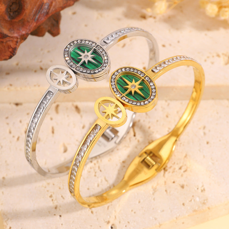 時尚高級感新品八芒星不鏽鋼手鐲跨境女輕奢不掉色彈簧開口手飾品