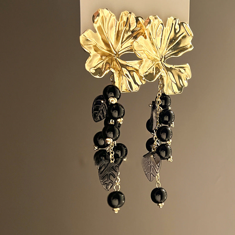 銀針歐美跨境專供花朵珍珠流蘇耳環氣質個性耳釘誇張高級感耳飾女