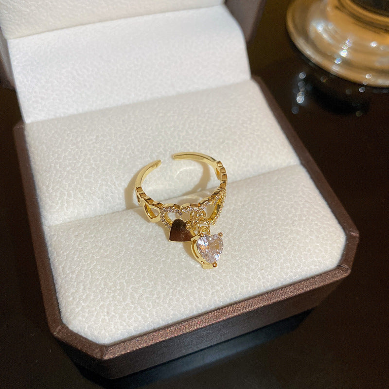 韓國時尚鋯石字母愛心幾何開口戒指輕奢小衆高級感食指戒百搭手飾