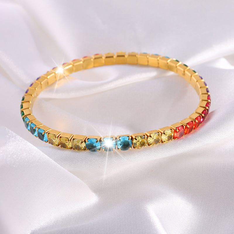 鈦鋼手鐲彈力鑲鑽滿鑽不鏽鋼手鐲女生高級感時尚輕奢不掉色手環