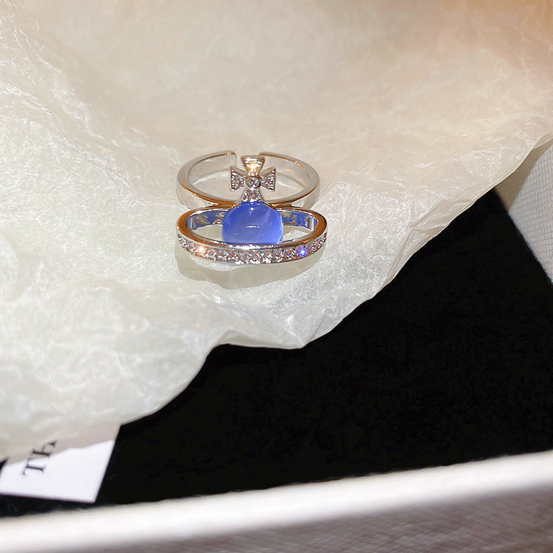 韓國輕奢鋯石圓圈蛇形葫蘆戒指小衆設計感食指戒氣質高級感手飾女