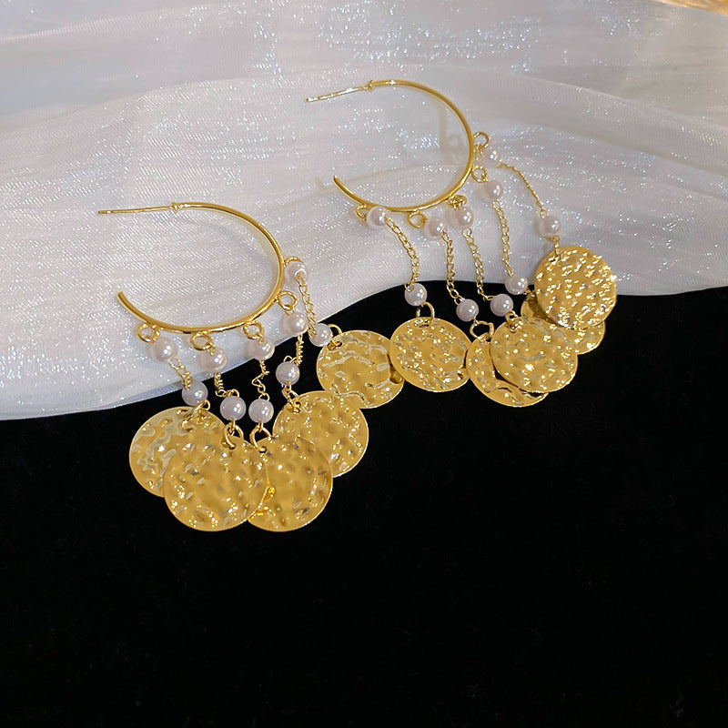 銀針超仙珍珠花朵流蘇耳環氣質時尚耳釘跨境歐美誇張高級感耳飾女