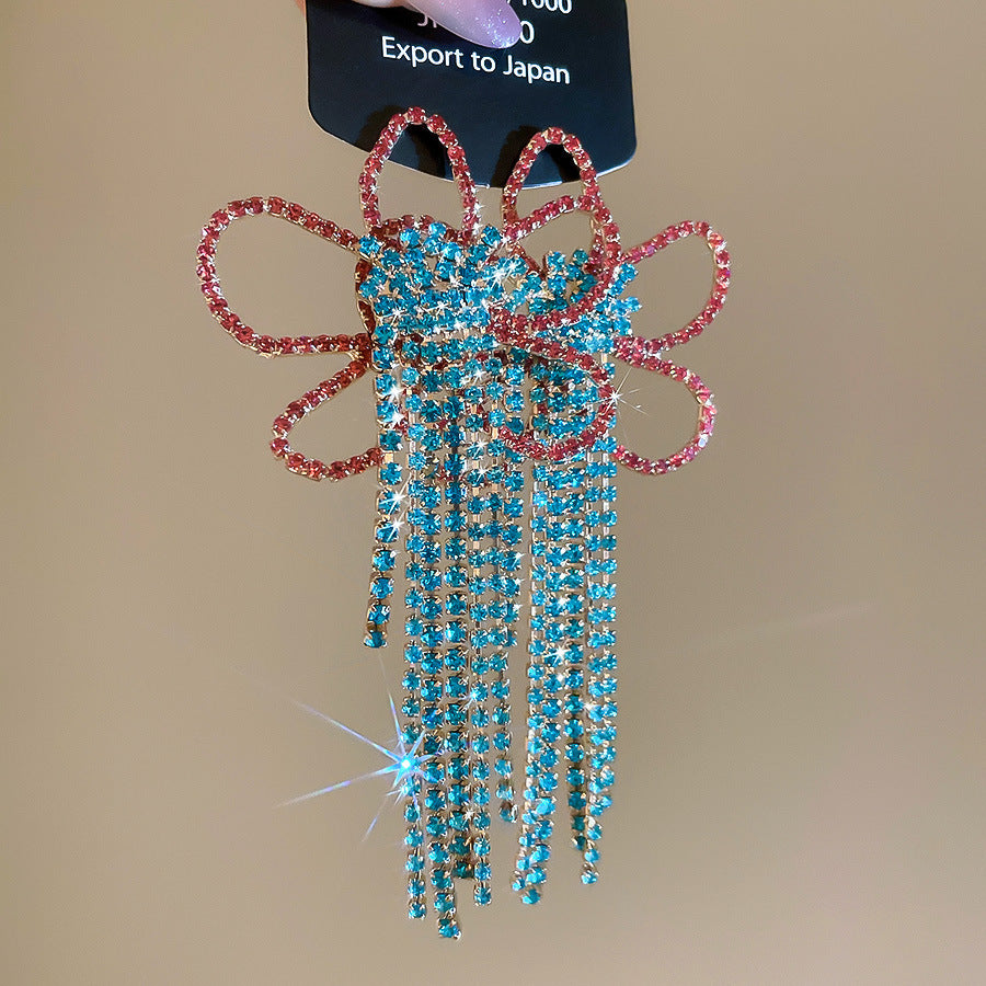 銀針熱銷鑲鑽鋯石水滴蝴蝶流蘇耳環輕奢高級感耳釘耳飾設計感小衆