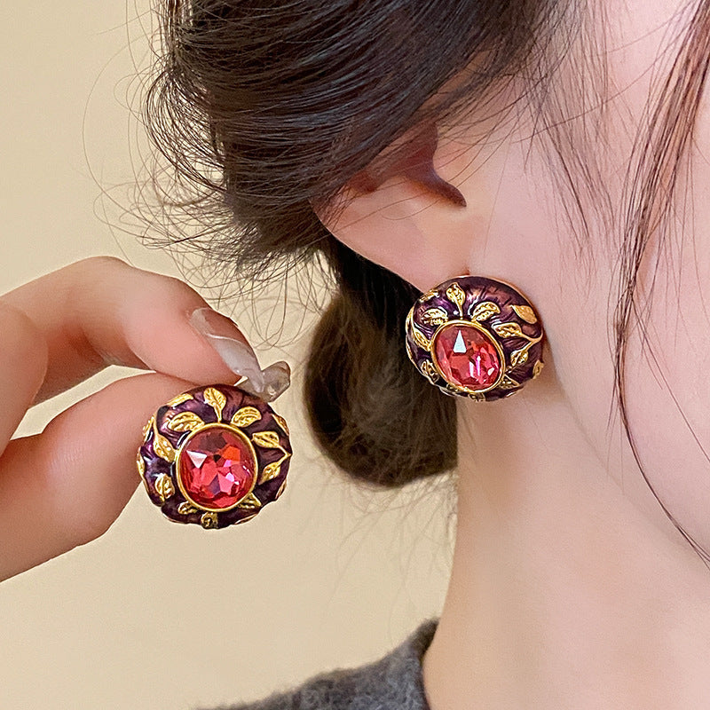 銀針歐美輕奢人造鋯石水晶款愛心耳釘時尚宮廷風耳環高級感耳飾女