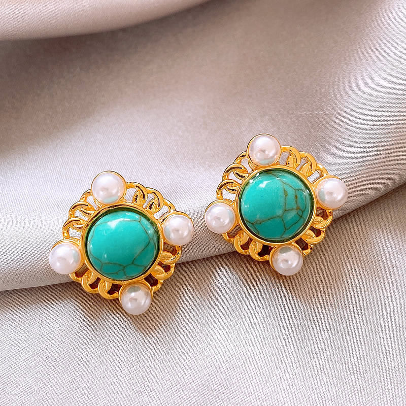 莫奈花園油畫風愛心花朵珍珠耳環時尚氣質耳釘法式甜美小清新耳飾