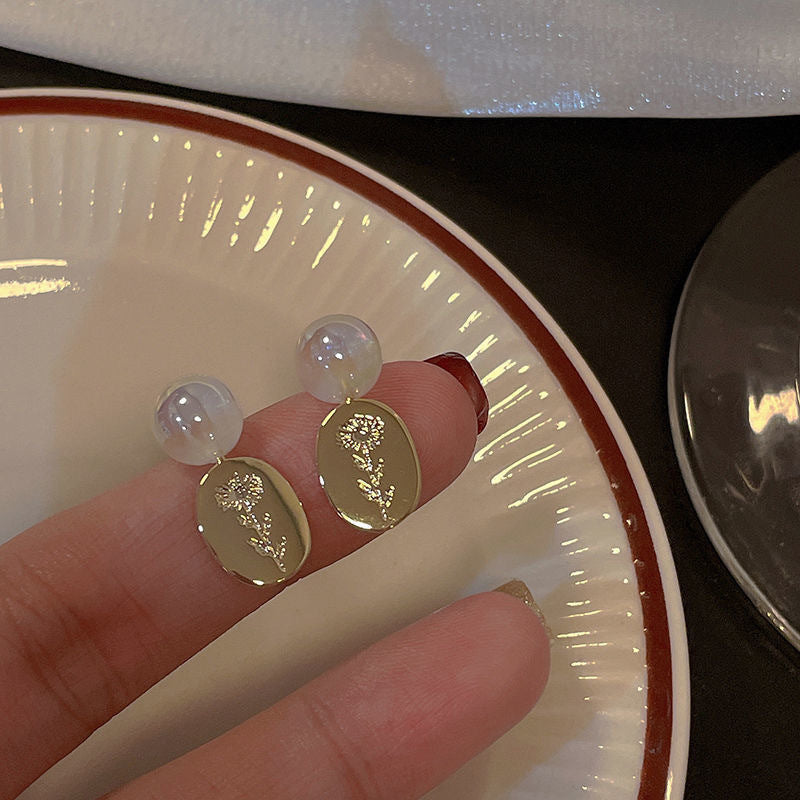 銀針輕奢鋯石花朵蝴蝶珍珠款耳釘氣質耳環高級感秋冬法式復古耳飾