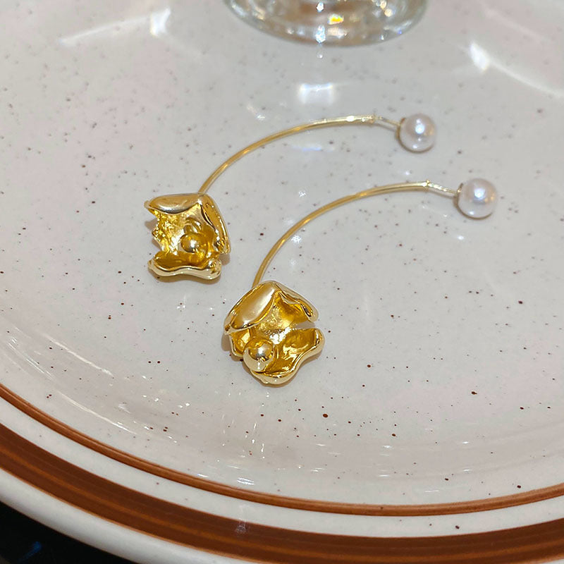 銀針時尚度假風網紗花朵愛心耳環甜美少女心耳釘簡約小清新耳飾女