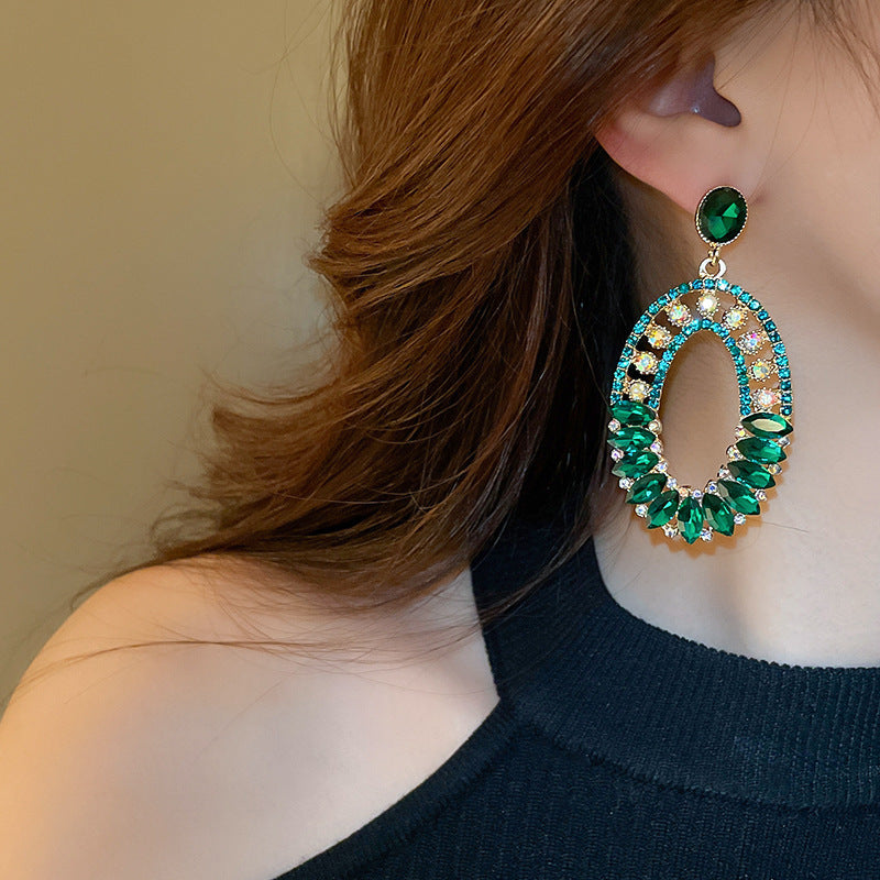 銀針中古vintage綠色鑲鑽蝴蝶珍珠耳環氣質耳墜復古高級感耳飾女