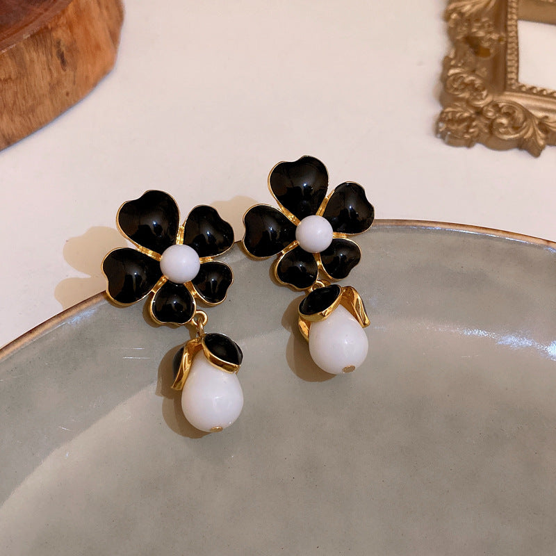 銀針復古花朵愛心字母珍珠耳環法式氣質耳釘輕奢高級感耳飾女