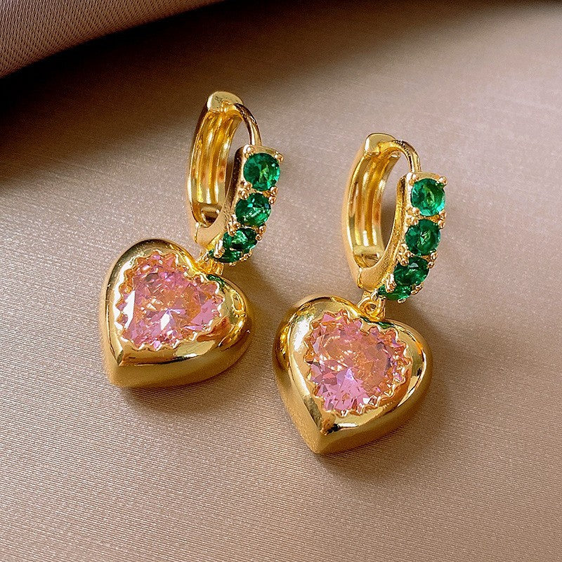 歐美跨境綠色鋯石花朵幾何耳釘氣質百搭耳環輕奢高級感耳飾設計感