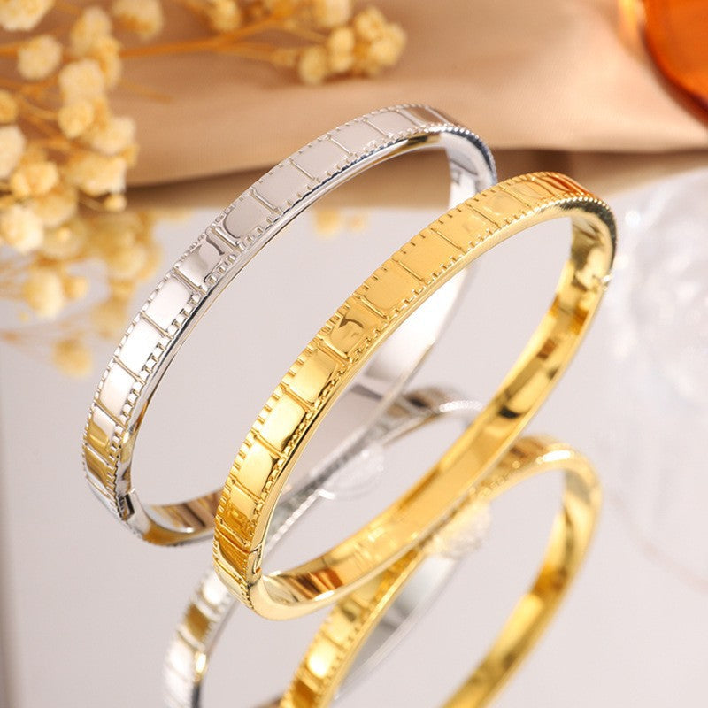 鈦鋼手鐲女簡約設計不掉色大方點點時尚情侶款方塊手環手鐲飾品